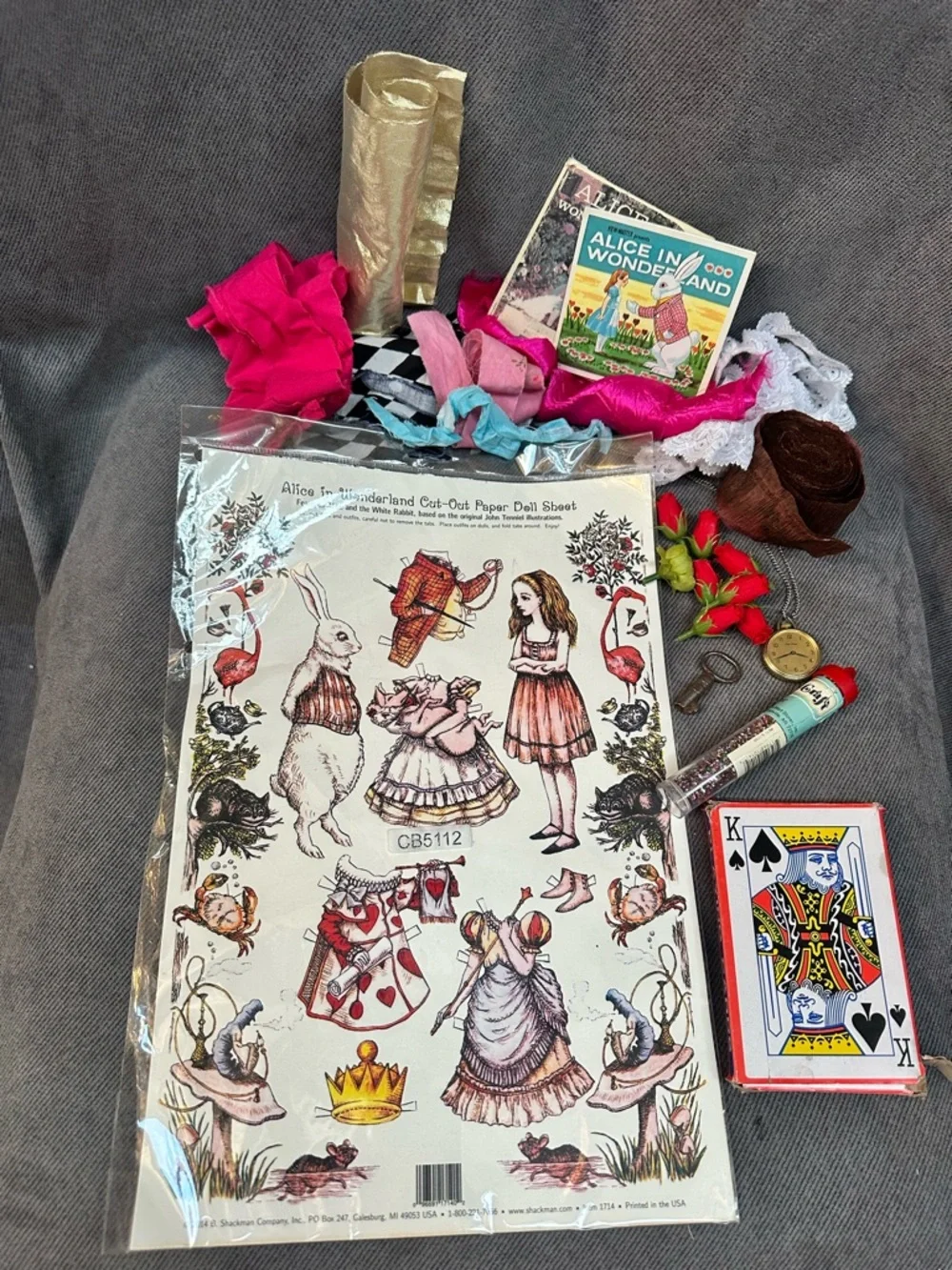 Alice in wonderland vintage Junk journal kit fabrics etc